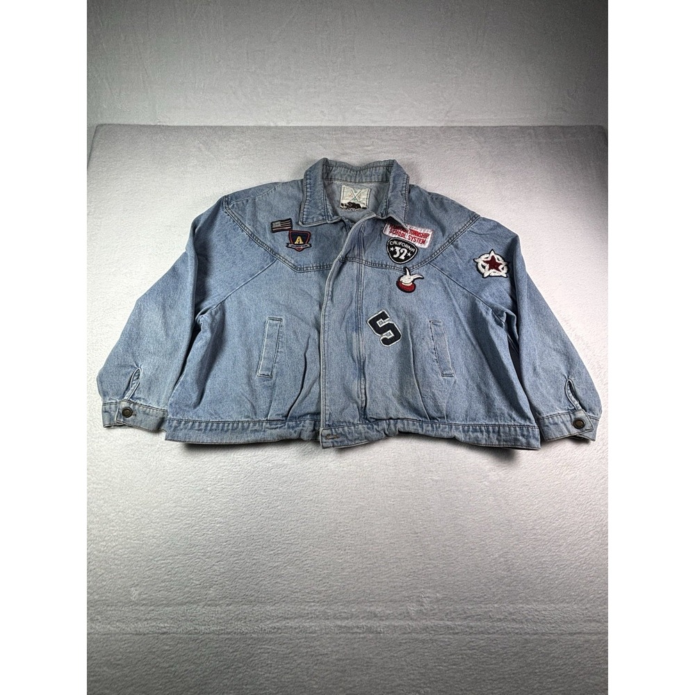 Angel Kiss Los Angeles Womens Vintage Denim Jacket 3XL Blue Front Patches